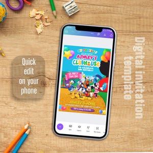 Printable Clubhouse birthday invitation, editable invite, Mickey invitation, Clubhouse invitation, Mouse Party invite image 5