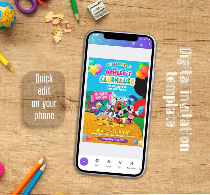 Printable Clubhouse birthday invitation, editable invite, Mickey invitation, Clubhouse invitation, Mouse Party invite image 5