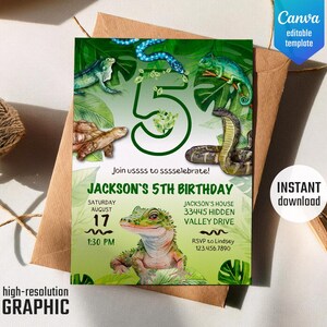 Invitation reptile, modèle d'invitation serpent, invitation d'anniversaire imprimable, invitation lézard, invitation reptile modifiable, téléchargement immédiat