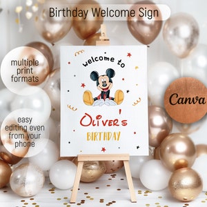 Mickey Printable Welcome Sign template, Mouse Birthday Party Welcome in Poster, Clubhouse Boy birthday, birthday decoration