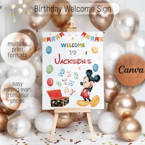 Mickey Printable Welcome Sign template, Mouse Birthday Party Welcome in Poster, Clubhouse Boy birthday, birthday decoration