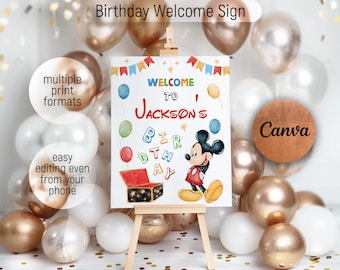 Mickey Printable Welcome Sign template, Mouse Birthday Party Welcome in Poster, Clubhouse Boy birthday, birthday decoration