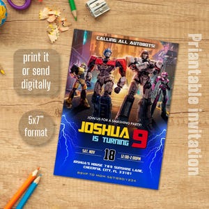 Transformers one party evite, Printable Rescue Bots Birthday Invitation, Optimus Prime invite, Autobots party invitation, Bumblebee invite