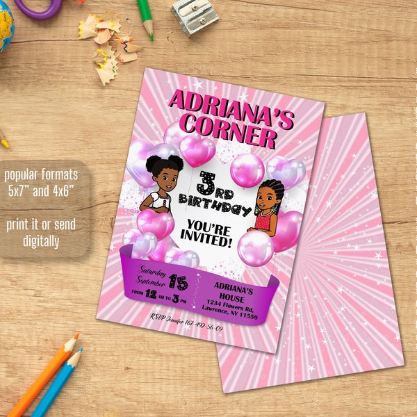 Printable Birthday Invitation, gracie's corner birthday invite, editable gracie invitation, Instant Download, girl birthday party