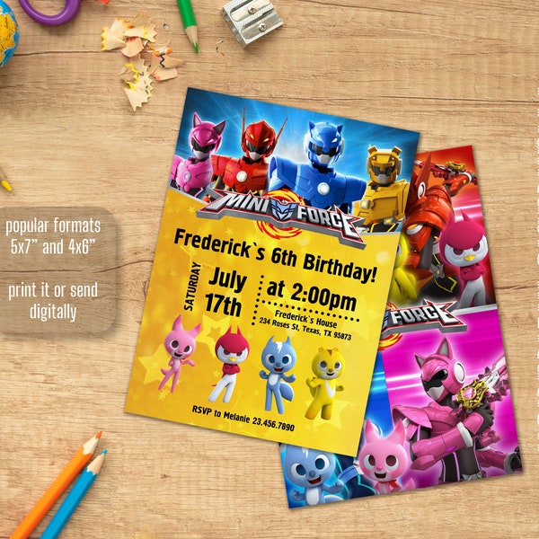 Editable Invitation | Printable Girl Birthday Invite, Mini force super dino power invitation, Birthday Invite template, Miniforce invitation
