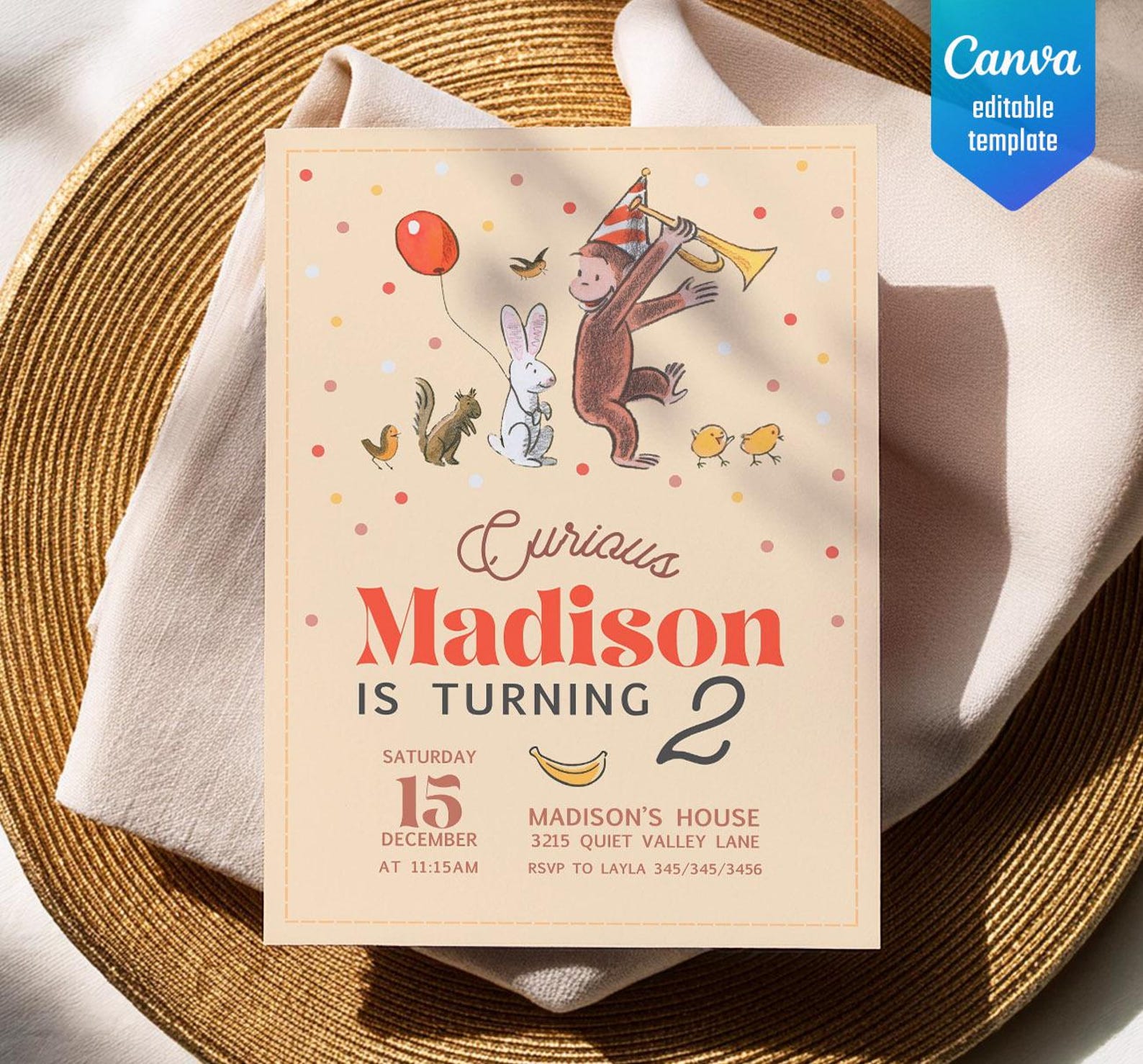 George Michael Invitation Curious George Birthday Invitation, Printable Monkey Invite, Boy 1st ...