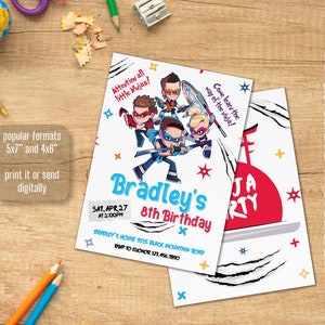 Ninja kidz editable printable Invitation, Boy Girl Birthday Invitation, Electronic invite, Instant Download, Ninja Birthday Invite template