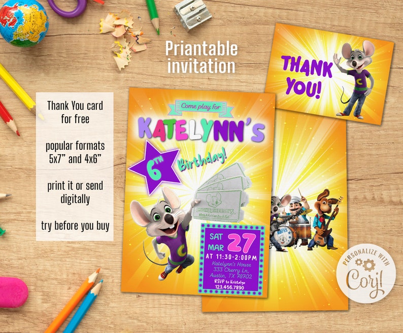 Chuck-e-cheese Editable Invitation, Printable Birthday Invite, Mouse ...