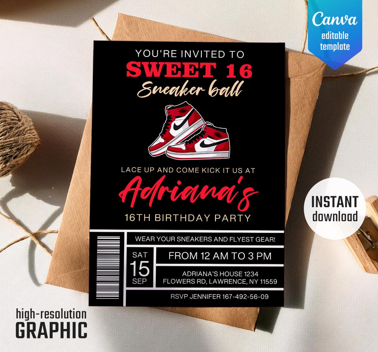 Printable birthday invitation, birthday party printable, instant download, boy girl birthday invite, editable Blue Sneaker Ball invitation