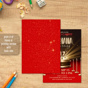 Printable Hollywood birthday invitation, Cinema invitation, editable invite template, movies party, red carpet image 2