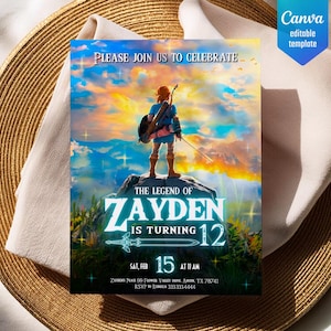 video gamer invite, game on invitation, birthday party, digital download, Legend of Zelda birthday invitation, Zelda Tears of the Kingdom image 2