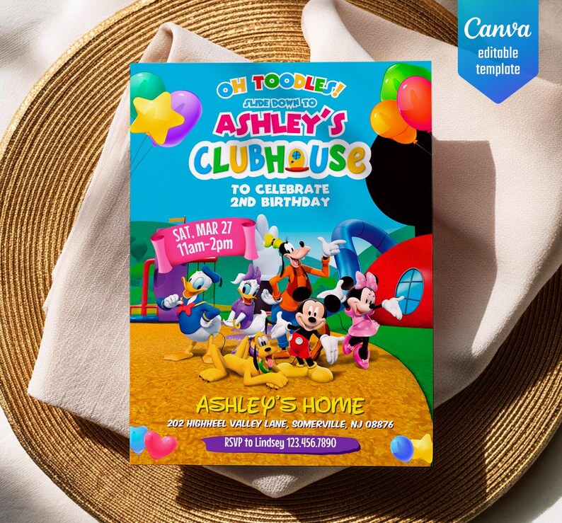 Printable Clubhouse birthday invitation, editable invite, Mickey invitation, Clubhouse invitation, Mouse Party invite image 2