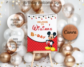 Mickey Printable Welcome Sign template, Mouse Birthday Party Welcome in Poster, Clubhouse Boy birthday, birthday decoration