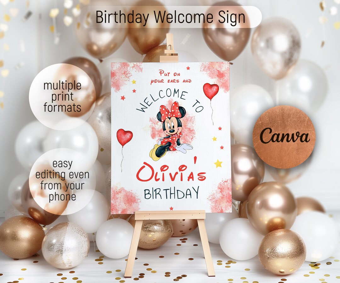 Minnie Printable Welcome Sign Template, Mouse Birthday Party Welcome in ...