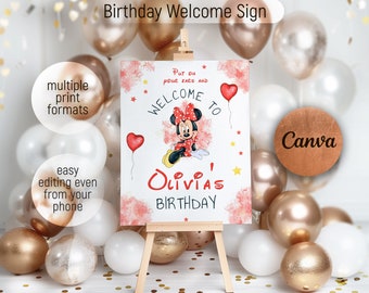 Minnie Printable Welcome Sign template, Mouse Birthday Party Welcome in Poster, Clubhouse Girl birthday, birthday decoration
