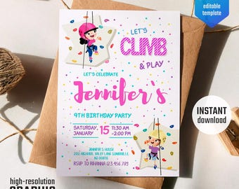 Rock Climbing Birthday invitation, Rock Climbing invitation, Rock Climbing instant download editable boy, printable invitation
