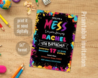 Painting Party Invitation, Art Party Invitation, Art Birthday Party Invitation, Dress for Mess Party, Pottery painting Party Invites,