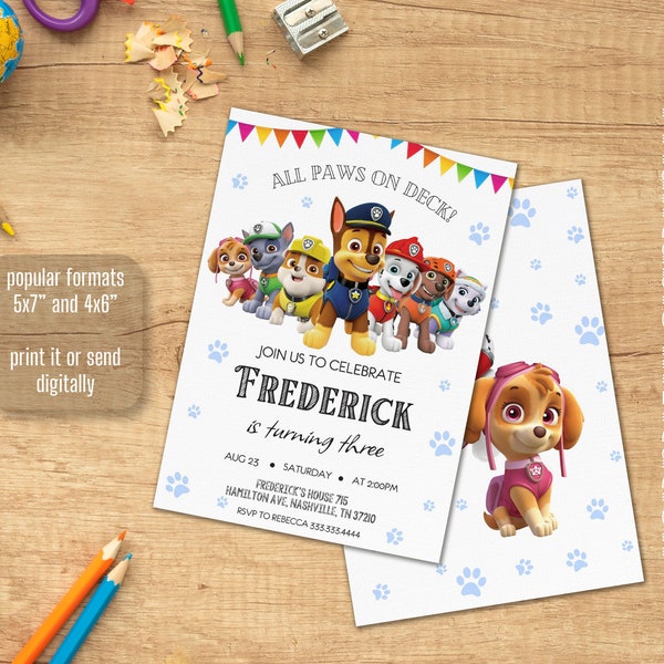 Printable Puppies Birthday Invite boy girl, Paw-ty Editable Invitation, puppy invitation, Instant Download, kids Birthday Invite template