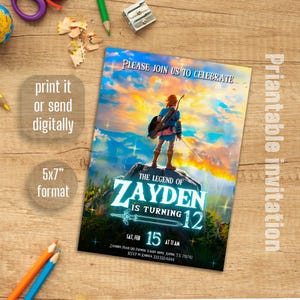 video gamer invite, game on invitation, birthday party, digital download, Legend of Zelda birthday invitation, Zelda Tears of the Kingdom image 4
