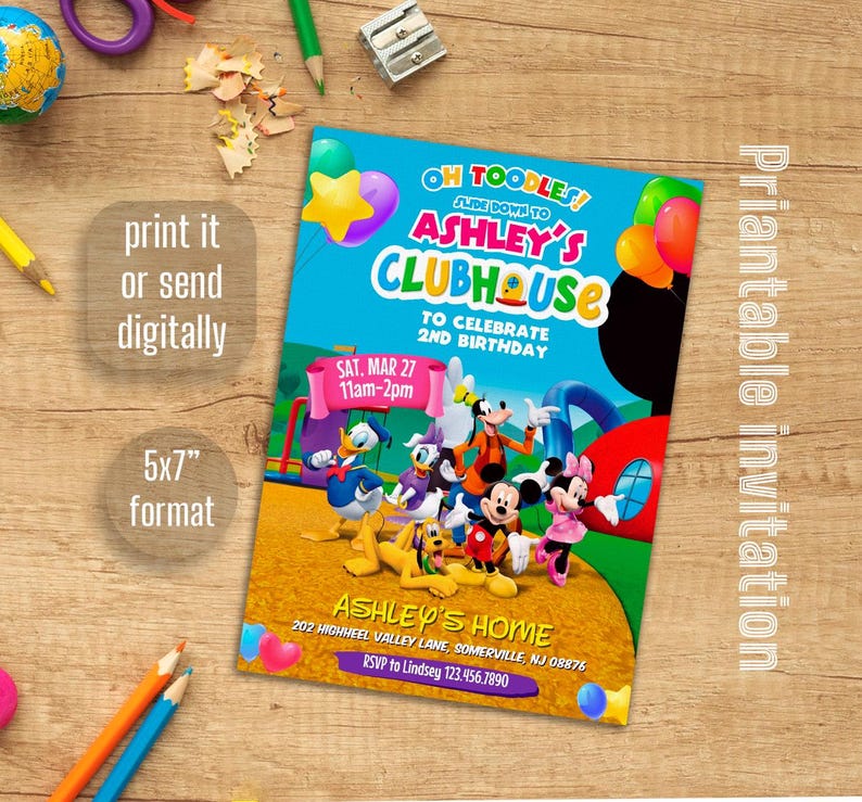 Printable Clubhouse birthday invitation, editable invite, Mickey invitation, Clubhouse invitation, Mouse Party invite image 4