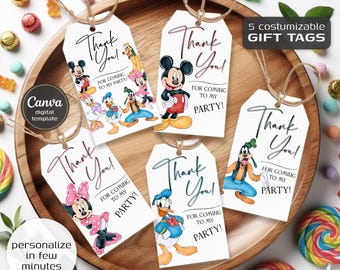 Clubhouse printable gift tags, birthday party thank you card, Editable Template, diy Mouse bday decorations,  party favors