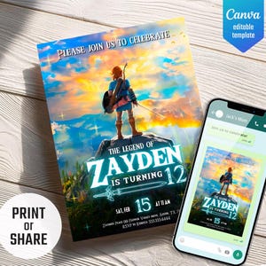 video gamer invite, game on invitation, birthday party, digital download, Legend of Zelda birthday invitation, Zelda Tears of the Kingdom image 3