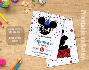 Editable Printable Clubhouse Birthday Invitation, Mickey one Invitation, Clubhouse Invite, mouse party Invite, 1st first birthday boy