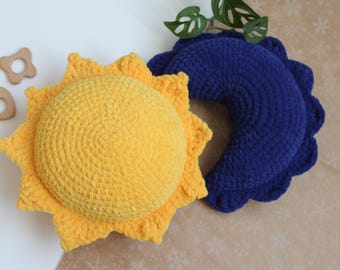 Handmade Velvet Sun and Moon Pillow: Plush Baby Room Decor