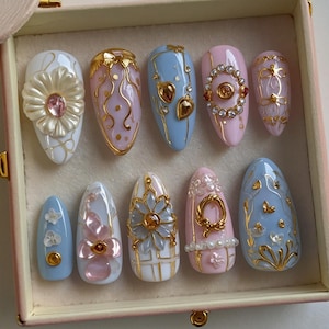 Picnic Summer Vibe Press On Nails,Gingham Picnic Press On Nails | Soft Girl Aesthetic Fake Nails | Cute Handmade Beach Nail Set