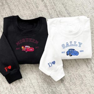 Cartoon Cars Couple Movie Embroidered Sweatshirt, McQueen Sally Trending Crewneck, Cartoon Sweatshirts, Gift For Her ESNC004-010.H.C