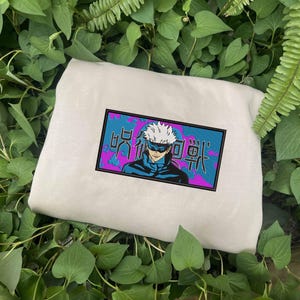 Satoru Gojo JJK Embroidered Sweatshirt, Perfect Gift for Anime Fans, Stylish Anime Embroidered Clothing , Anime Tee EJUJU008