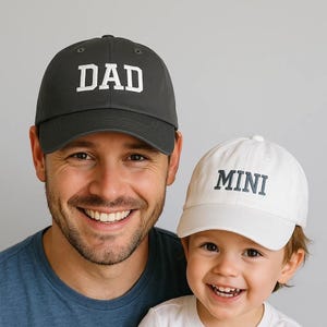 Custom Embroidered Dad and Mini Hat | Matching hats | Set of two caps | Machine embroidery | Adjustable baseball caps EHN083-084.C