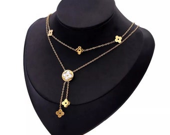 LOUIS VUITTON Flower Full Necklace Gold Four Fleurs and two LV