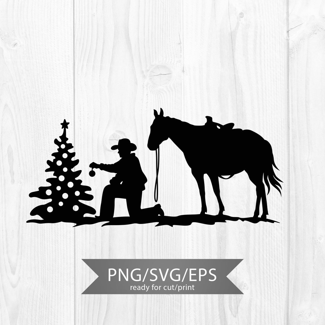 Cowboy Svg, Cowboy Christmas Svg, Christmas Tree Svg, Western Scene Svg