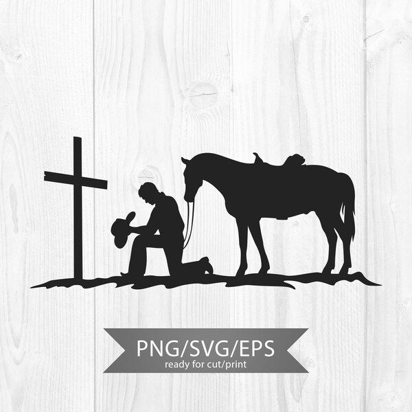 Praying cowboy svg, Cowboy kneeling praying, cowboy and horse, svg png eps, digital cricut file