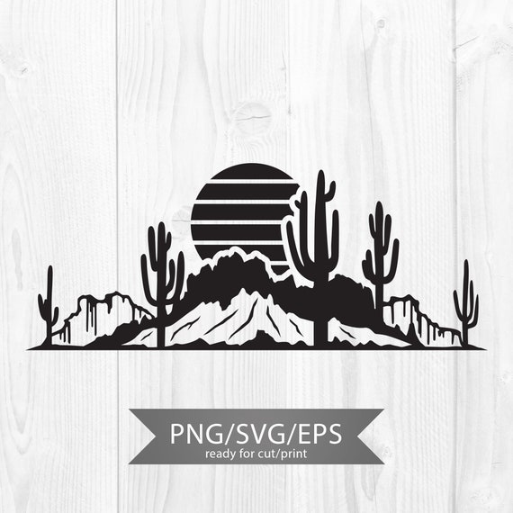 Cactus In Desert Cut Out Landscape PNG & SVG Design For T-Shirts