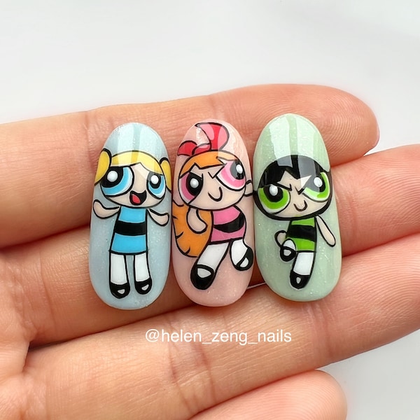 3 Nail Art Video Tutorials. Powerpuff Girals Nail Art. Cartoon Nails. Fun Trendy Nails. Salon Nail Art