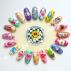 20 Nail Art Video Tutorials. Cartoon Nails. Fun Trendy Nails. Salon Nail Art
