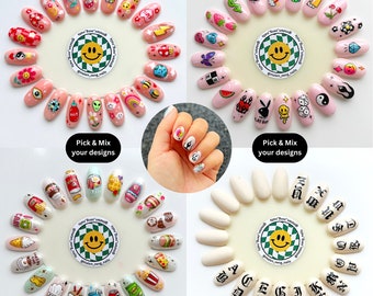 Pick & Mix Press On Nails. Hand-painted Nail Art. Reusable Handmade Nails. Customised Luxury Gel Nails.