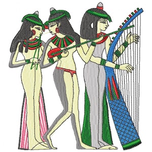 Three Ancient Egyptian Female Musicians Digital Embroidery Design