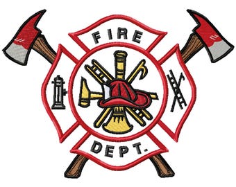 Fire Department Maltese Cross with Firefighter Axes Badge Digital Embroidery Design