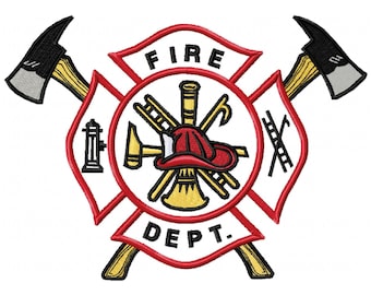 Fire Department Maltese Cross with Firefighter Axes Badge Digital Embroidery Design