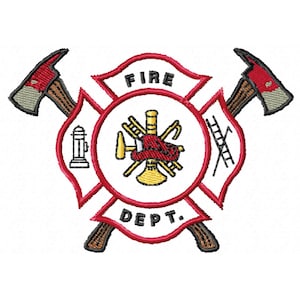 Fire Department Maltese Cross with Firefighter Axes Badge Digital Embroidery Design (Small Size)