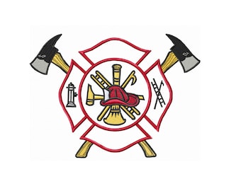 Fire Department Maltese Cross with Firefighter Axes Badge Digital Embroidery Design