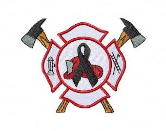 Firefighter Mourning Ribbon Maltese Cross Badge Digital Embroidery Design