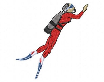 Solo Scuba Diver Digital Embroidery Design