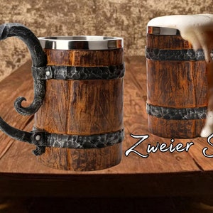 Handmade Viking beer mug in a set of 2 600ml The perfect gift for men to toast with friends on a birthday or Father's Day image 4