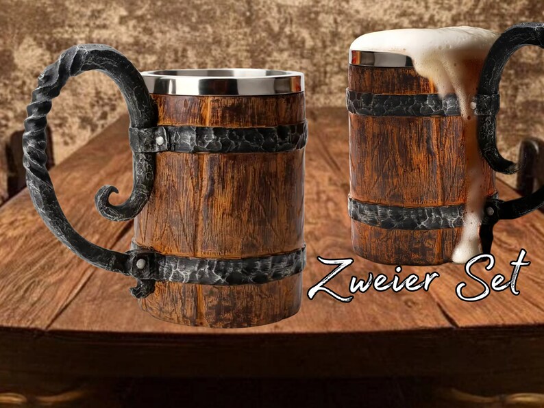 Handmade Viking beer mug in a set of 2 600ml The perfect gift for men to toast with friends on a birthday or Father's Day image 4