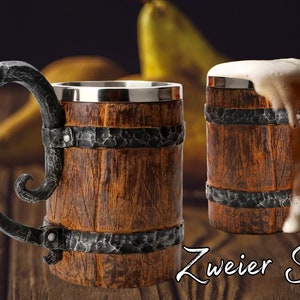 Handmade Viking beer mug in a set of 2 600ml The perfect gift for men to toast with friends on a birthday or Father's Day image 1