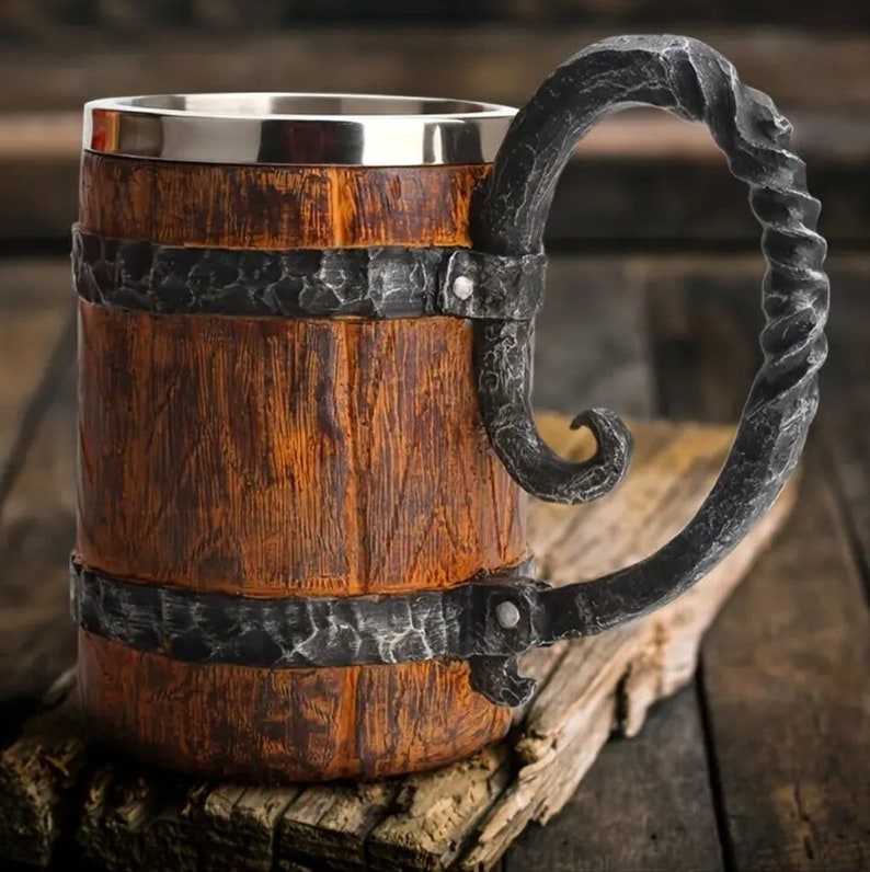 Handmade Viking beer mug in a set of 2 600ml The perfect gift for men to toast with friends on a birthday or Father's Day image 6